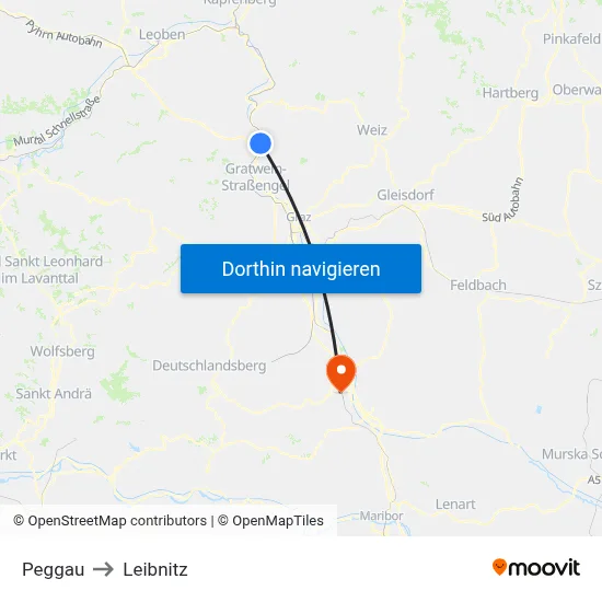 Peggau to Leibnitz map