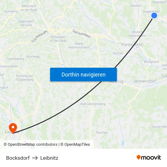 Bocksdorf to Leibnitz map