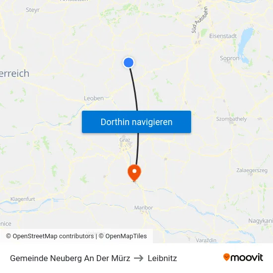 Gemeinde Neuberg An Der Mürz to Leibnitz map