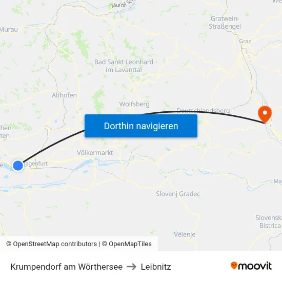 Krumpendorf am Wörthersee to Leibnitz map