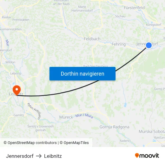 Jennersdorf to Leibnitz map