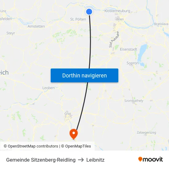 Gemeinde Sitzenberg-Reidling to Leibnitz map