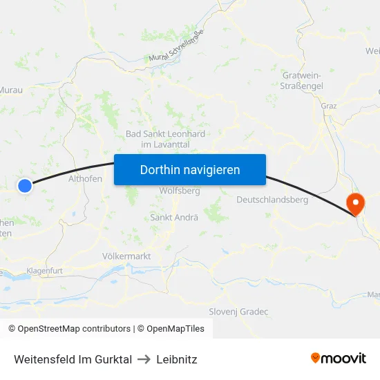 Weitensfeld Im Gurktal to Leibnitz map