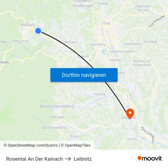 Rosental An Der Kainach to Leibnitz map