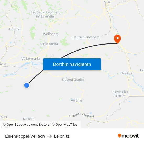 Eisenkappel-Vellach to Leibnitz map