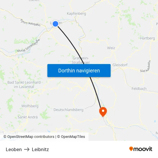 Leoben to Leibnitz map