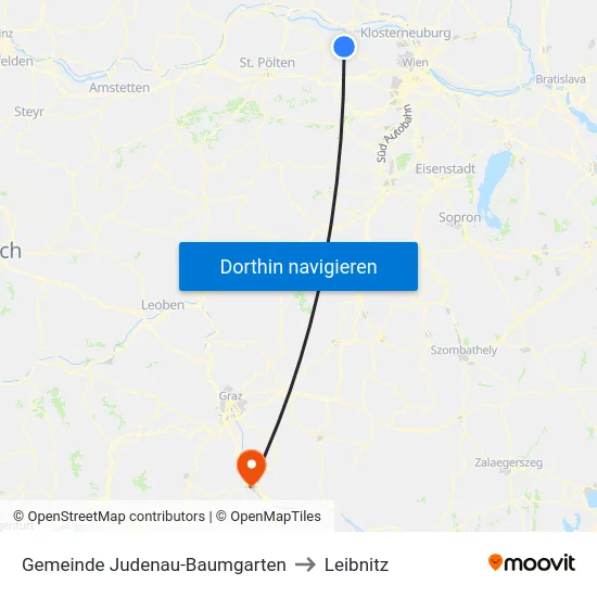 Gemeinde Judenau-Baumgarten to Leibnitz map