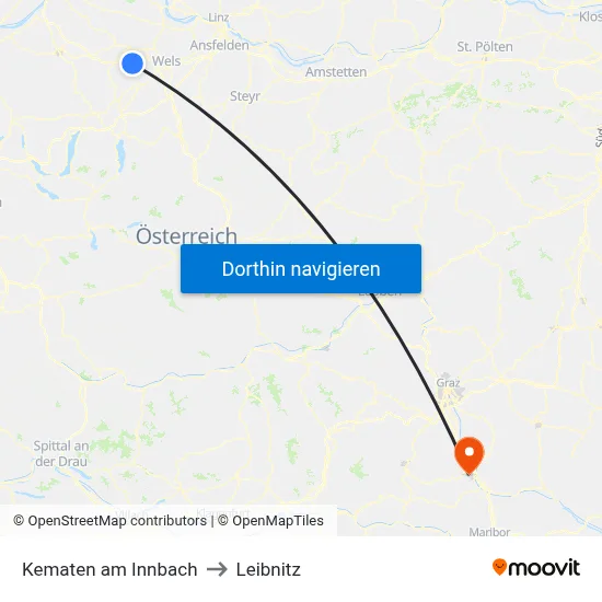 Kematen am Innbach to Leibnitz map