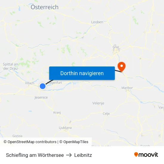 Schiefling am Wörthersee to Leibnitz map