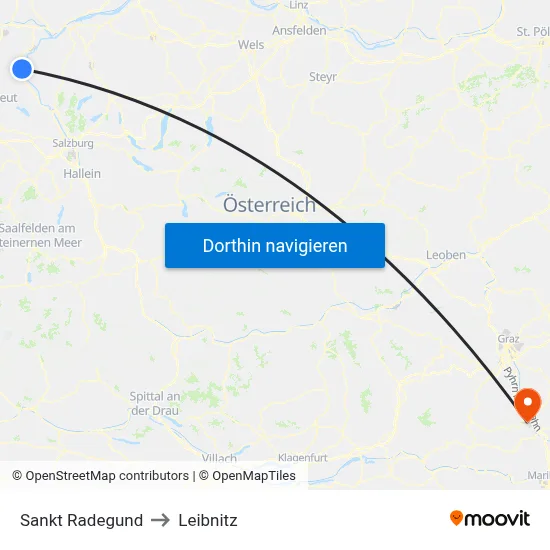 Sankt Radegund to Leibnitz map