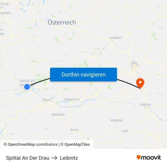 Spittal An Der Drau to Leibnitz map