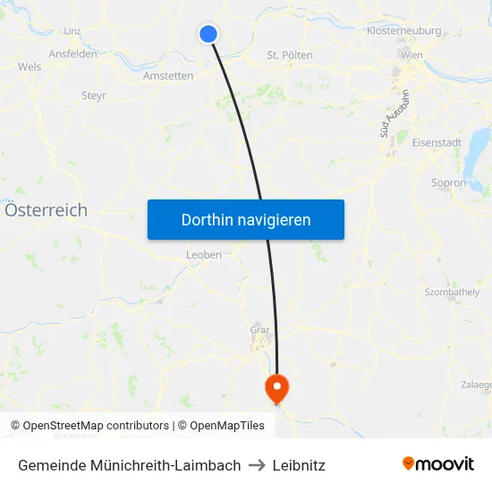 Gemeinde Münichreith-Laimbach to Leibnitz map