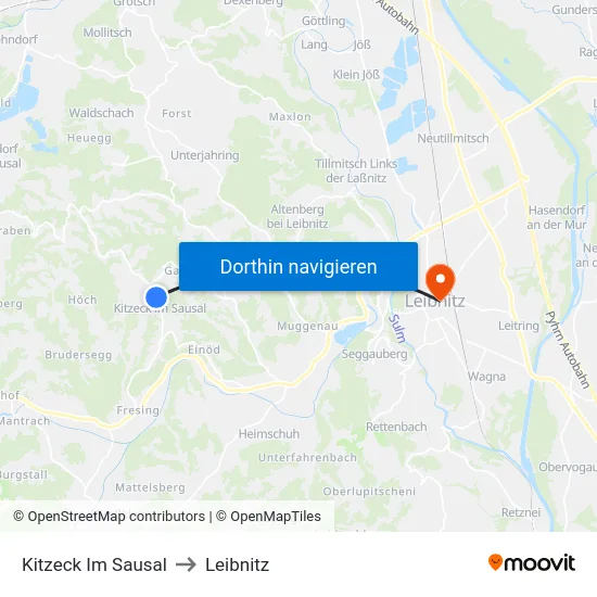 Kitzeck Im Sausal to Leibnitz map