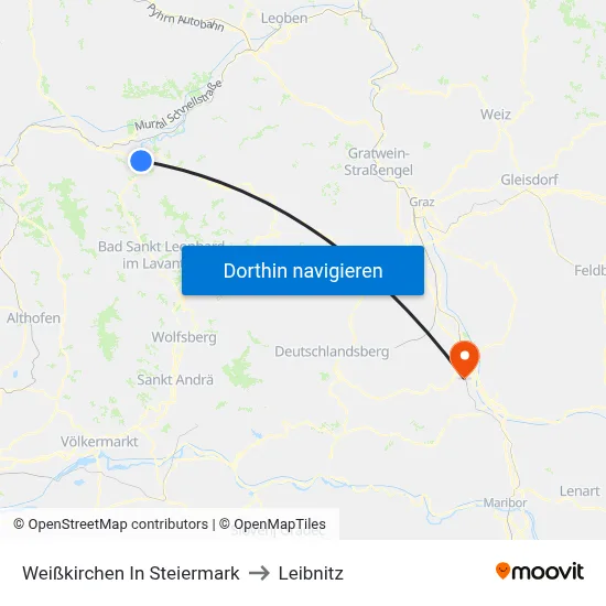 Weißkirchen In Steiermark to Leibnitz map