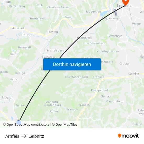 Arnfels to Leibnitz map