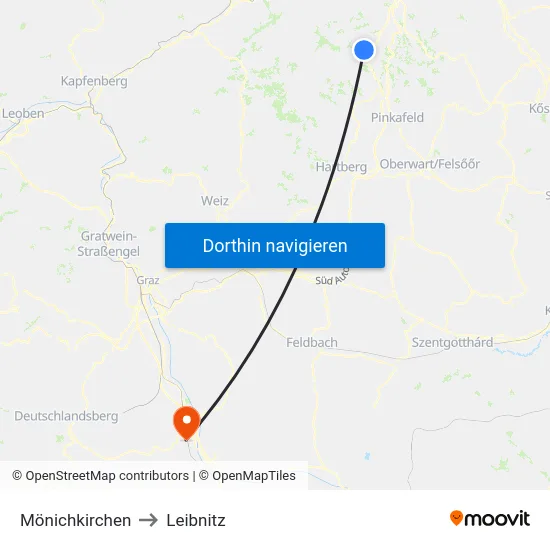 Mönichkirchen to Leibnitz map