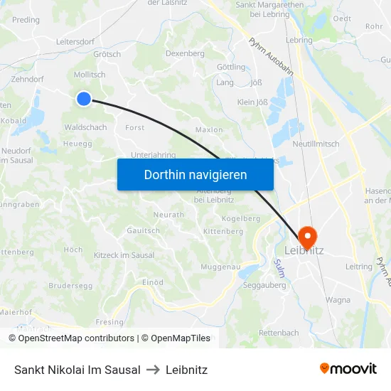 Sankt Nikolai Im Sausal to Leibnitz map