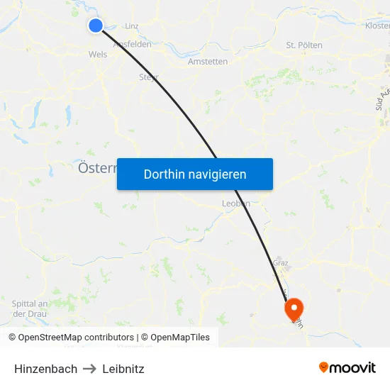 Hinzenbach to Leibnitz map