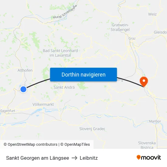 Sankt Georgen am Längsee to Leibnitz map