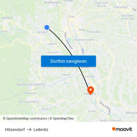 Hitzendorf to Leibnitz map