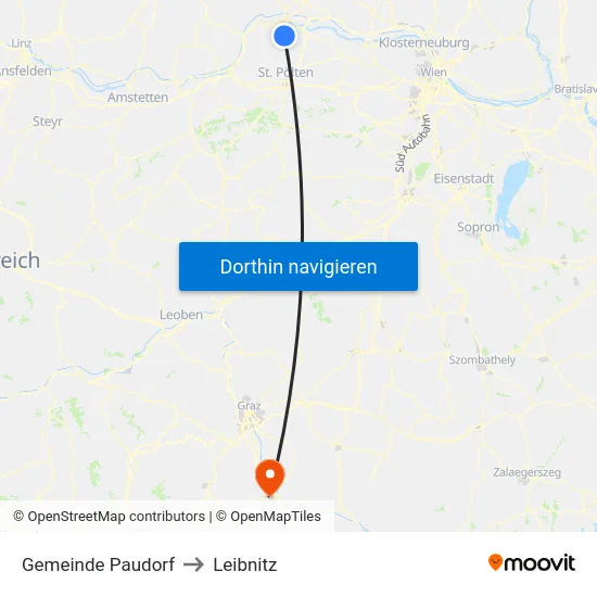Gemeinde Paudorf to Leibnitz map
