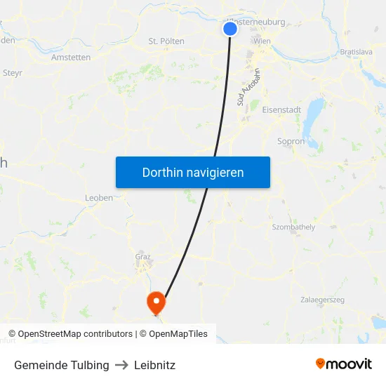 Gemeinde Tulbing to Leibnitz map