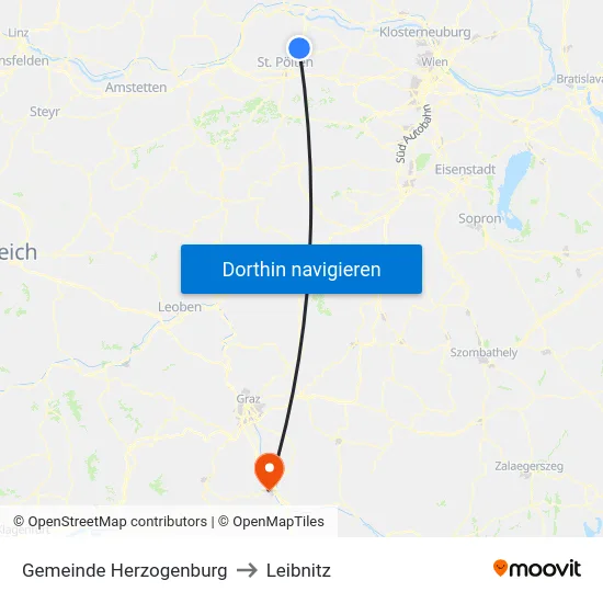 Gemeinde Herzogenburg to Leibnitz map