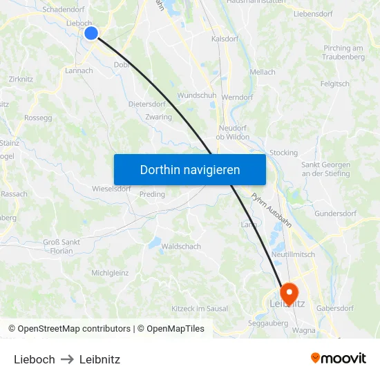 Lieboch to Leibnitz map