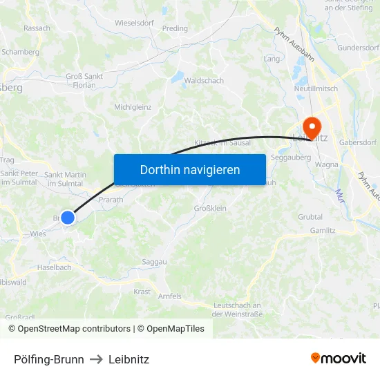 Pölfing-Brunn to Leibnitz map