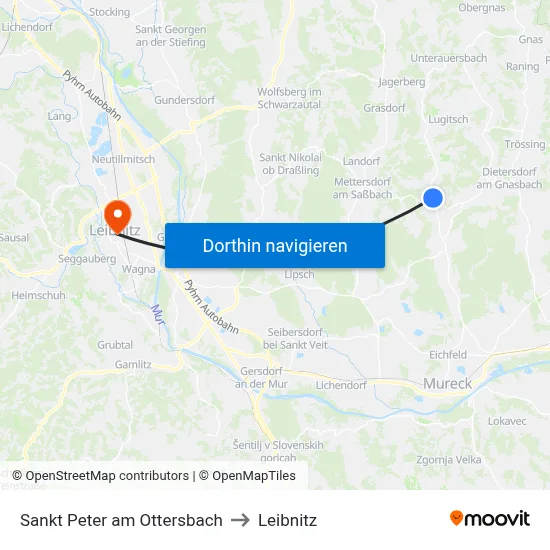 Sankt Peter am Ottersbach to Leibnitz map
