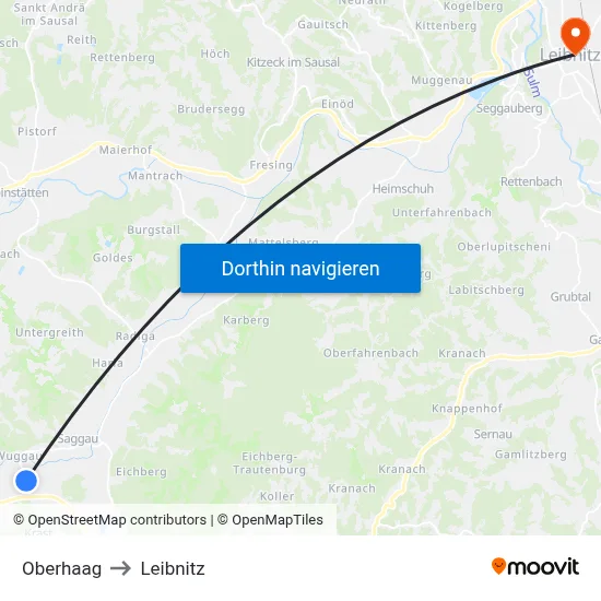 Oberhaag to Leibnitz map