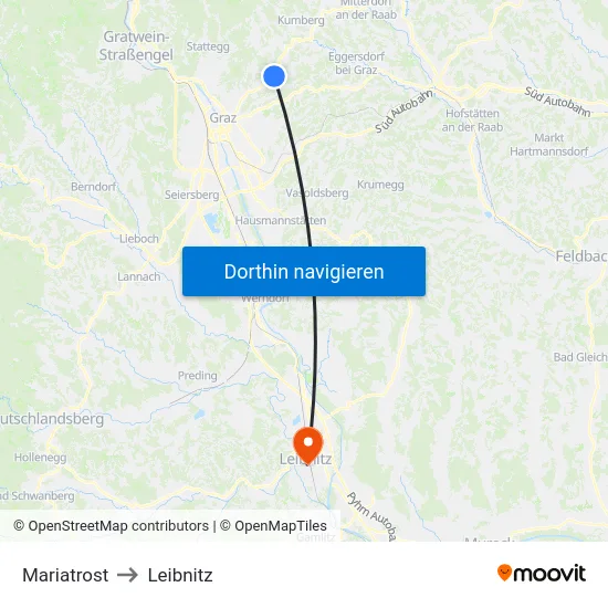 Mariatrost to Leibnitz map