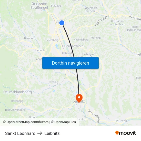 Sankt Leonhard to Leibnitz map