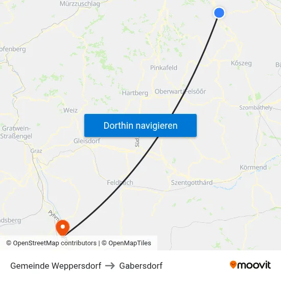 Gemeinde Weppersdorf to Gabersdorf map