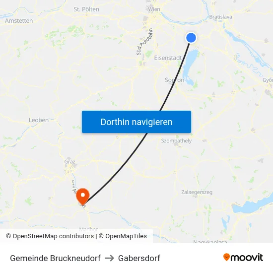 Gemeinde Bruckneudorf to Gabersdorf map