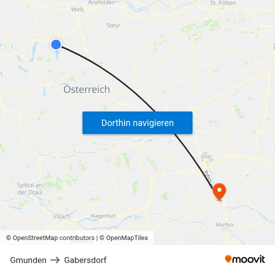 Gmunden to Gabersdorf map