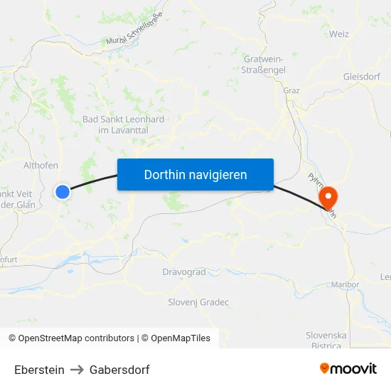 Eberstein to Gabersdorf map
