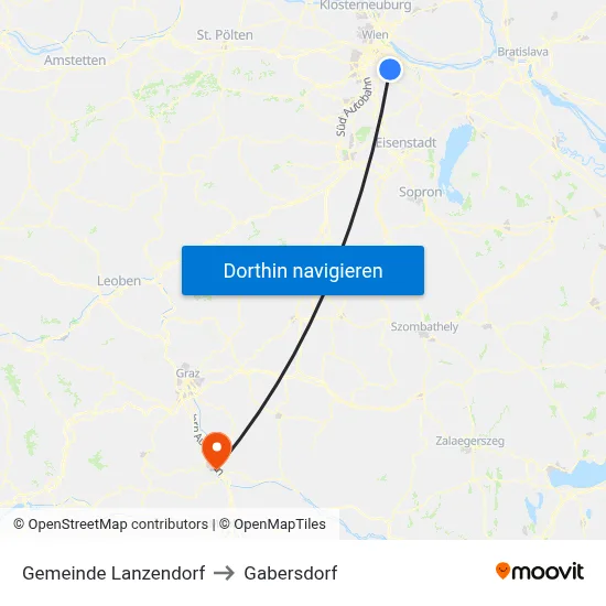 Gemeinde Lanzendorf to Gabersdorf map