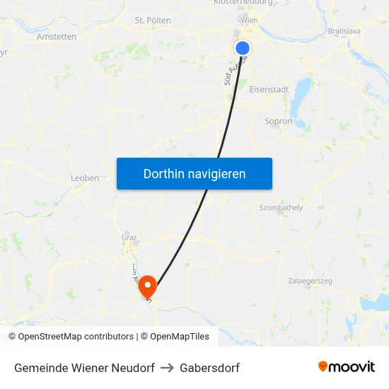 Gemeinde Wiener Neudorf to Gabersdorf map