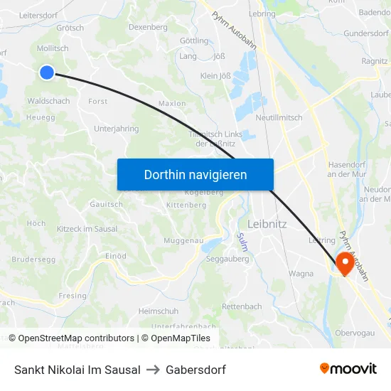 Sankt Nikolai Im Sausal to Gabersdorf map