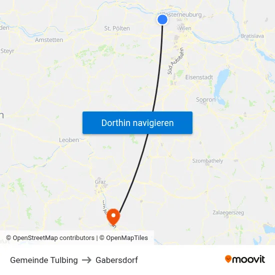 Gemeinde Tulbing to Gabersdorf map