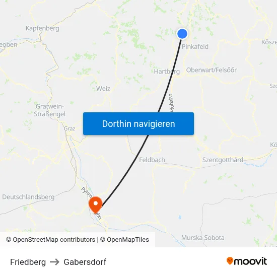 Friedberg to Gabersdorf map