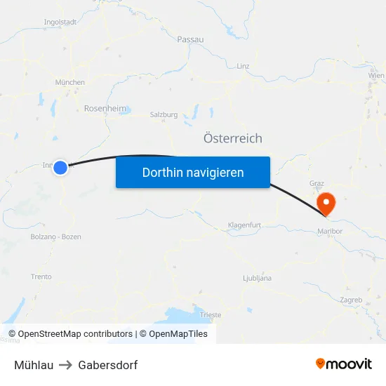 Mühlau to Gabersdorf map