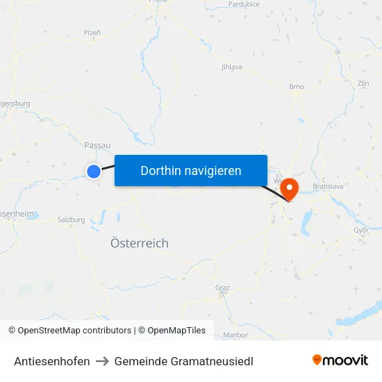 Antiesenhofen to Gemeinde Gramatneusiedl map