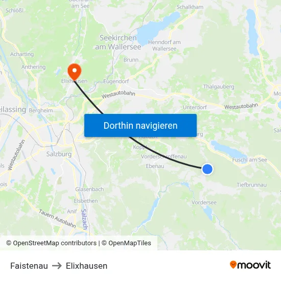 Faistenau to Elixhausen map