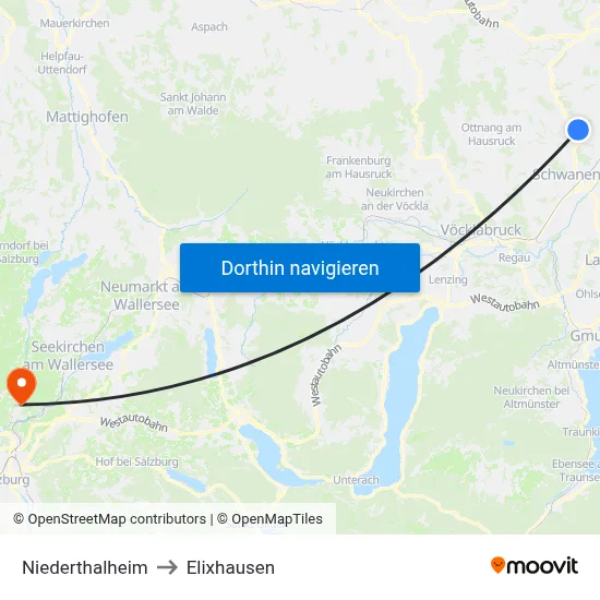 Niederthalheim to Elixhausen map