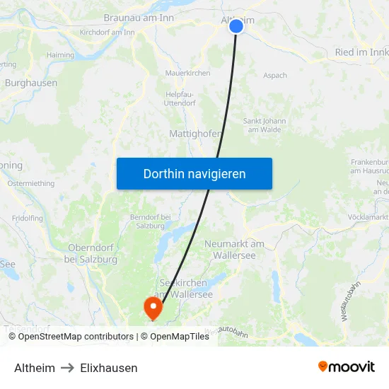 Altheim to Elixhausen map