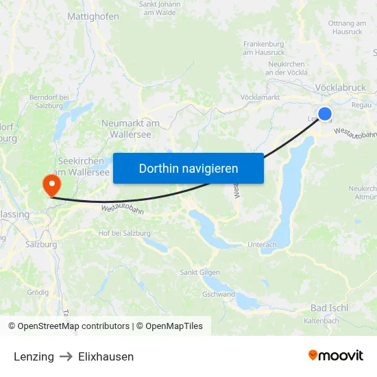 Lenzing to Elixhausen map