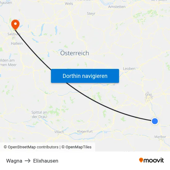 Wagna to Elixhausen map