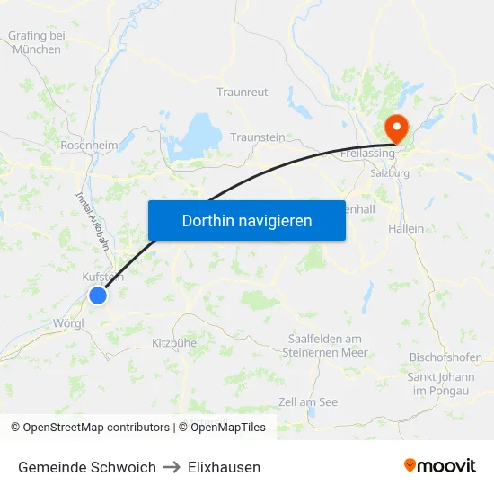 Gemeinde Schwoich to Elixhausen map